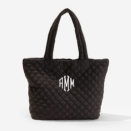 Monogrammed Diamond Quilted Tote in Black