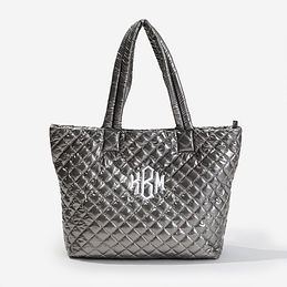 Monogrammed Diamond Quilted Tote in Metallic Silver
