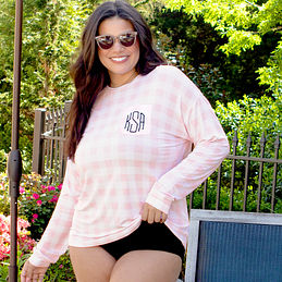 Monogrammed Pink Gingham Sun Shirt with swim shorts