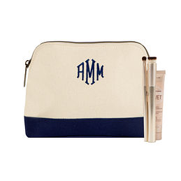 Monogrammed Canvas Cosmetic Case in Navy