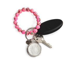 Monogrammed Marble Key Ring - Pink