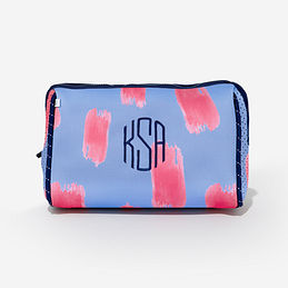 Monogrammed Neoprene Cosmetic Case in Blue and Pink Paintbrush
