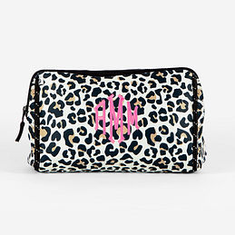 Monogrammed Neoprene Cosmetic Case in Ivory Leopard