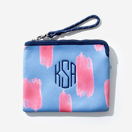 Monogrammed Neoprene Wristlet in Blue & Pink Paintbrush