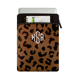monogrammed laptop case in hickory leopard