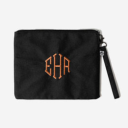monogrammed wristlet pouch in black
