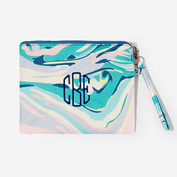 Monogrammed Wristlet Pouch in Colorful Marble
