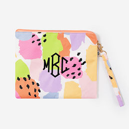 Monogrammed Wristlet Pouch in Melon Patch