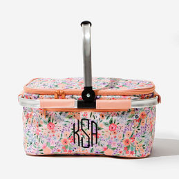 Monogrammed Insulated Picnic Basket in Coral Floral