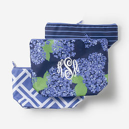 Monogrammed Packable Cosmetic Bags in Blue Hydrangea