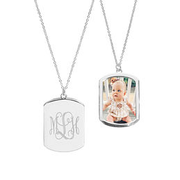 Monogram Locket Tag Necklace Silver