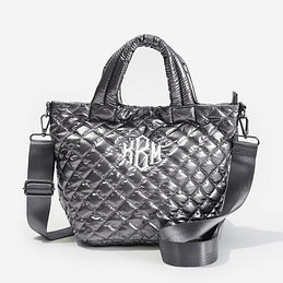 Monogrammed Diamond Quilted Crossbody in Metallic Silver