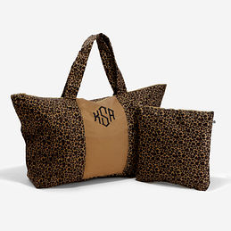 monogrammed packable duffel bag in leopard - new