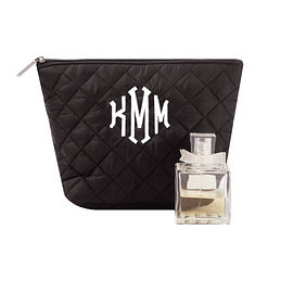 monogrammed diamond quilted cosmetic case in black