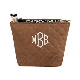 monogrammed diamond quilted cosmetic case in hickory