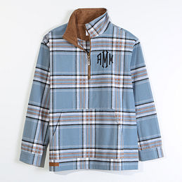 Monogrammed Plaid Pullover in Denim Plaid