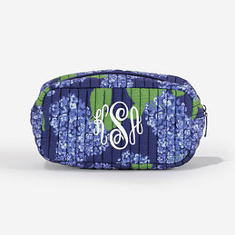 monogrammed quilted cosmetic case in blue hydrangea
