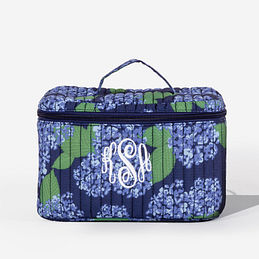 Monogrammed Quilted Train Case in Blue Hydrangea