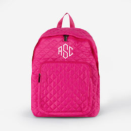 Monogrammed Quilted Laptop Backpack in Hot Pink