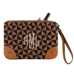 monogrammed vintage clutch in black and brown checkers