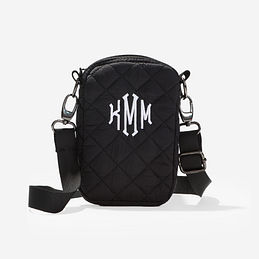 Monogrammed Quilted Phone Crossbody in Black