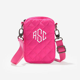 Monogrammed Quilted Phone Crossbody in Hot Pink