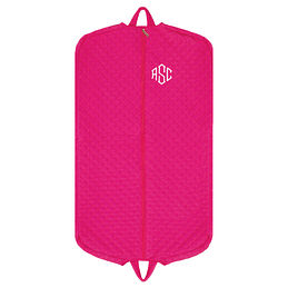 Monogrammed Diamond Quilted Garment Bag in Hot Pink
