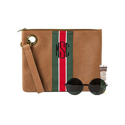 Monogrammed Spencer Wristlet in Brown