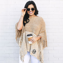 tan striped chenille poncho