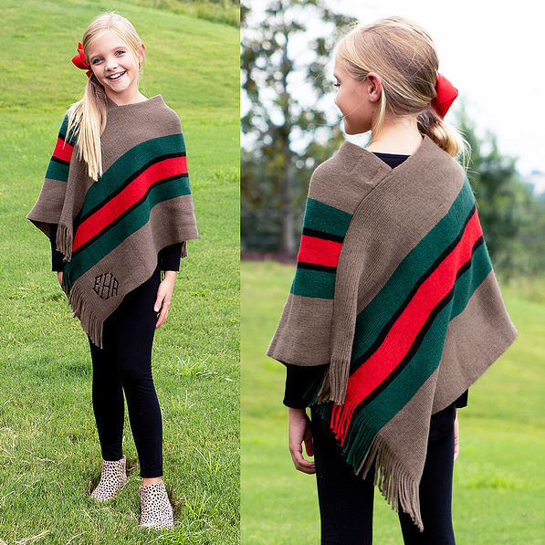 front and back of girls stripe poncho