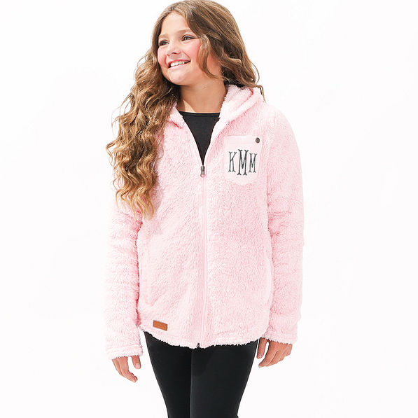 personalized sherpa hoodie jacket in light blush pink