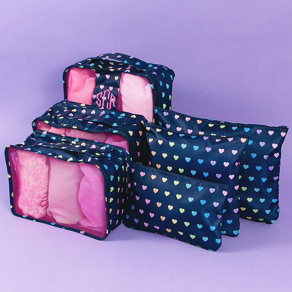 kids rainbow hearts travel bag set