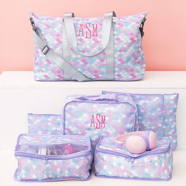 mermaid monogrammed kids packing bag set and weekend bag