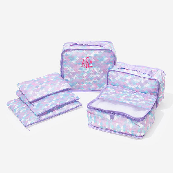 monogrammed kids packing bag set in mermaid