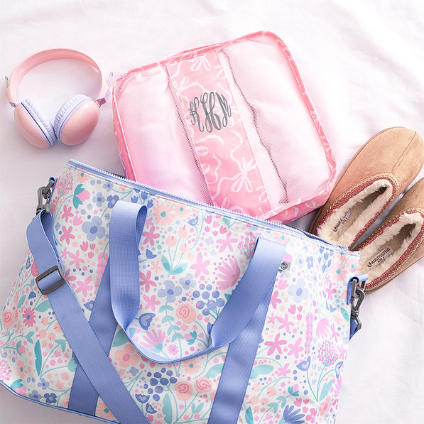pink bows packing bag with weekend bag