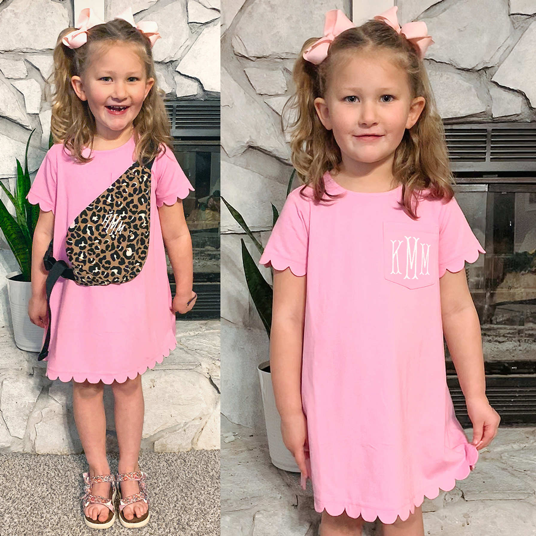 James & Lottie Girls Cord Sadie Scallop Cap Sleeve Dress - Pink