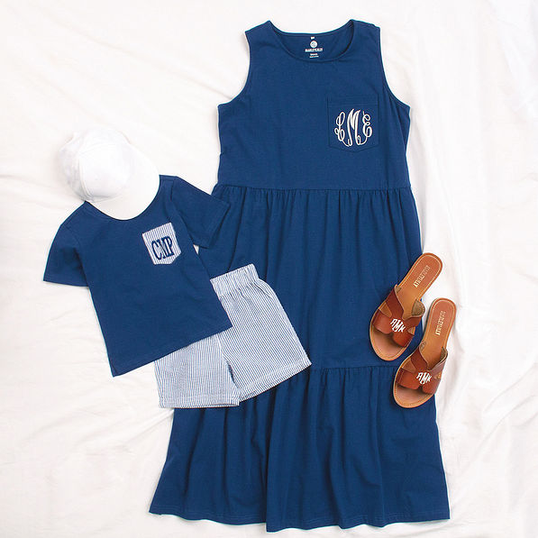 mom and me navy outfits with seersucker shorts