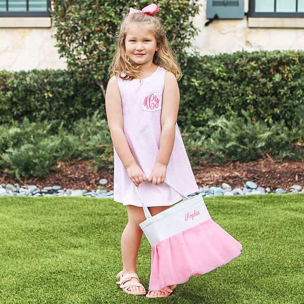girls monogrammed easter basket with pink dress
