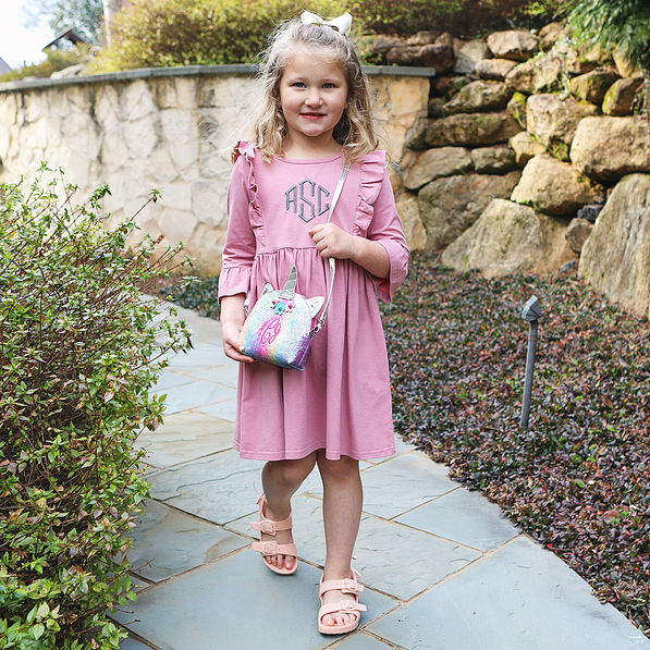 girls personalized outfit with unicorn crossbody