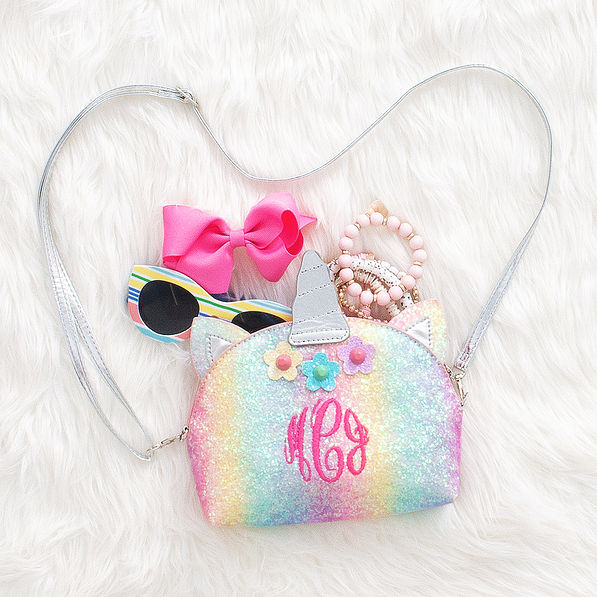 monogrammed girls unicorn crossbody
