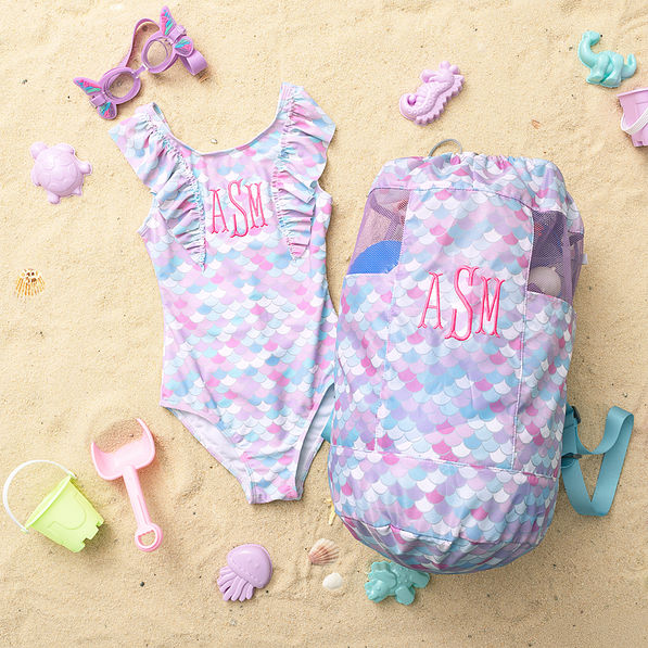 mermaid magic kids beach backpack bag with swimsuit