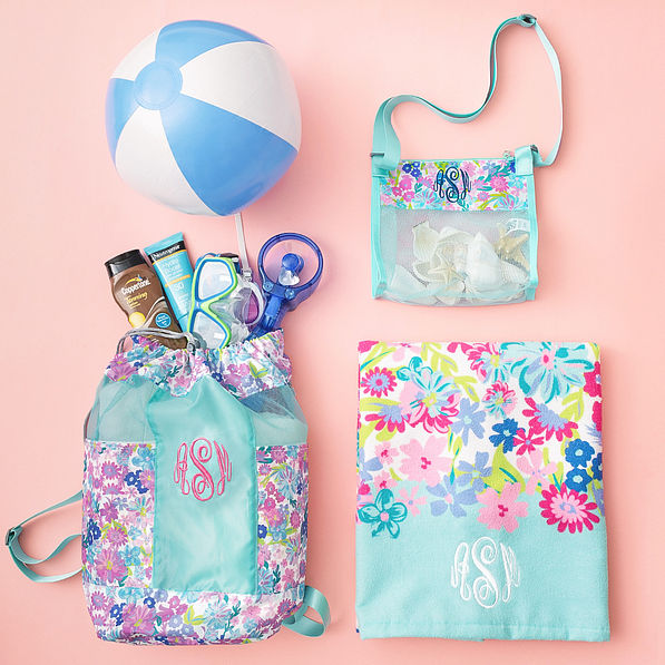 mint oopsie daisy kids beach bag towel and seashell bag
