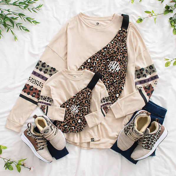 mom and me matching cheetah sling packs