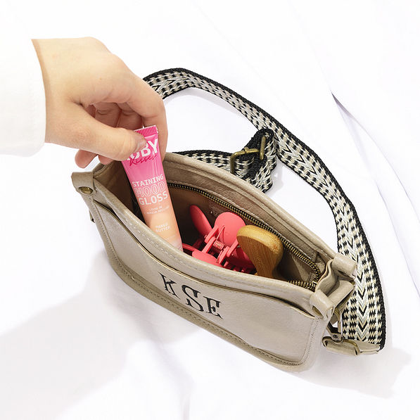 taupe grey kids saddlebag inside shot