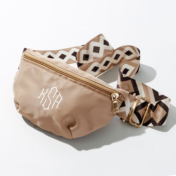 kids taupe monogrammed fanny pack