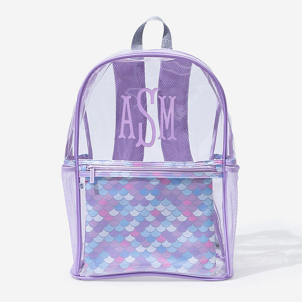 monogrammed clear backpack in mermaid magic