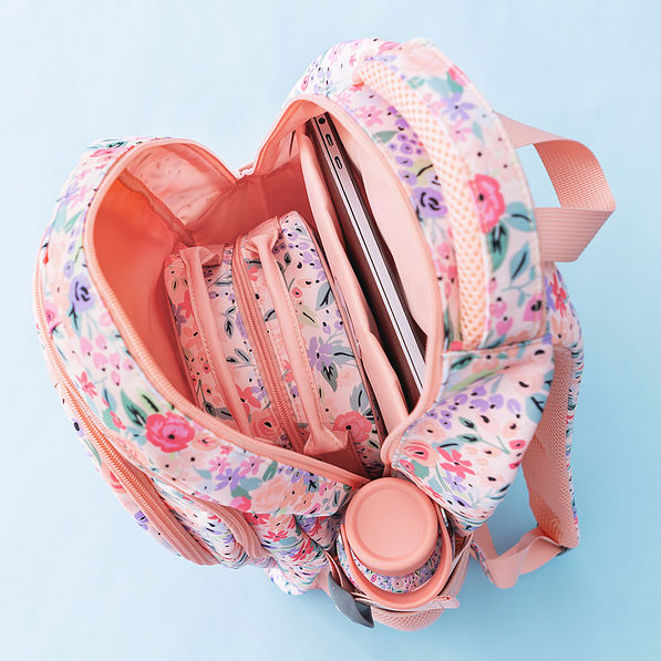 inside of coral floral backpack