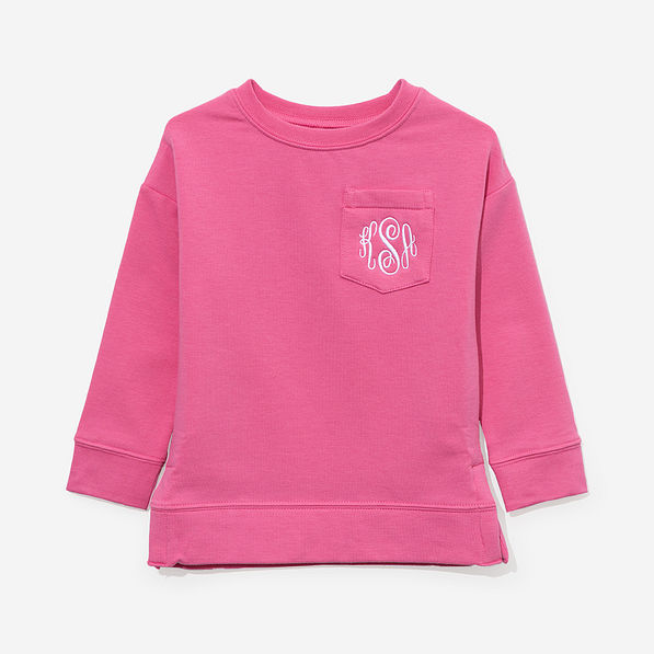 Monogrammed Kids Crewneck Sweatshirt in Hot Pink