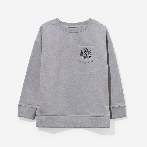 monogrammed kids crewneck sweatshirt in heathered grey