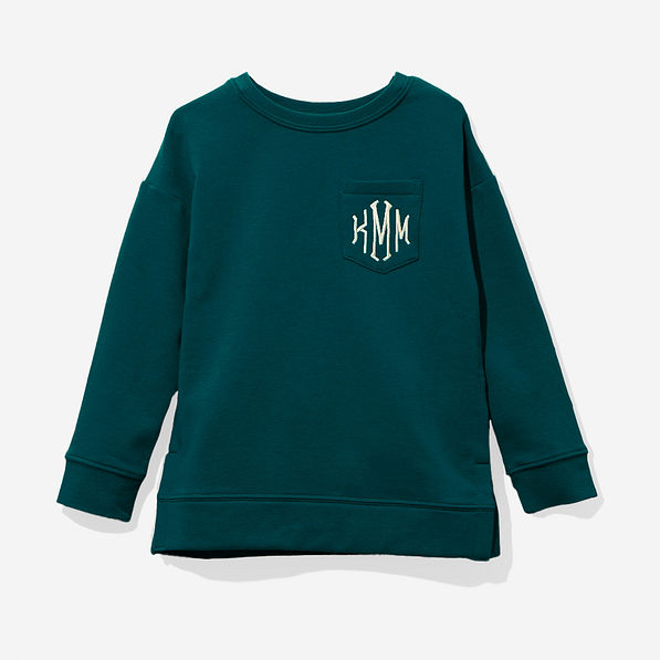 Monogrammed Kids Crewneck Sweatshirt in Deep Teal